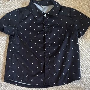 SHEIN Black Short Sleeve Button-Up Shirt with White Bird Print